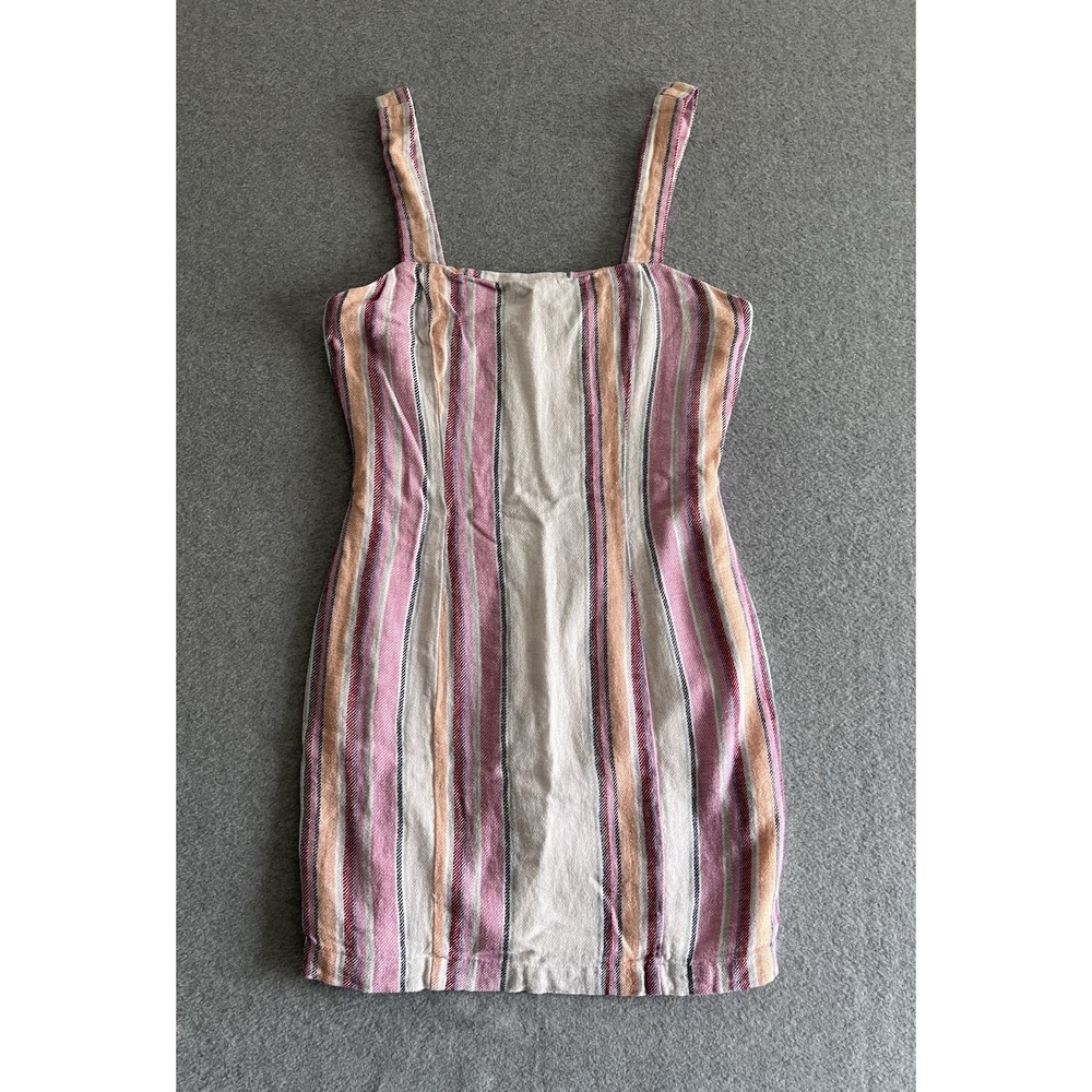 Forever 21 Juniors Striped Mini Dress Size Small Zipper Linen Pink Zipper Back